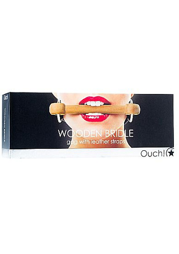 Чёрный кляп с деревянным трензелем Shots Media BV Wooden Bridle OU075BLK