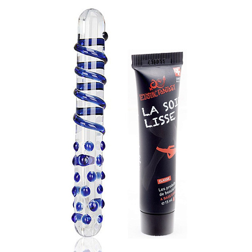 Стеклянный фаллоимитатор и лубрикант на водной основе Erotic Fantasy Smart Set №29