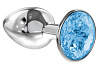 Малая серебристая анальная пробка с голубым кристаллом Lola toys Diamond Light blue Sparkle Small 4009-04Lola (7 см)