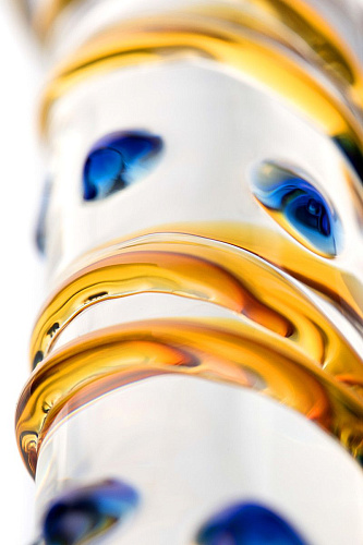 Стеклянный прозрачный фаллос на подставке со спиральными полосками Sexus 912093