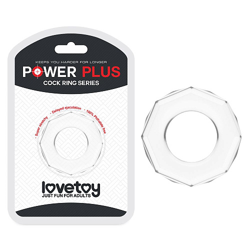 Прозрачное эрекционное кольцо с гранями Lovetoy POWER PLUS Cockring LV1434 clear