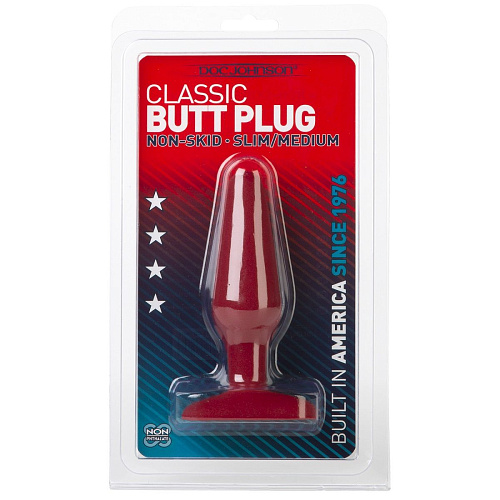 Шероховатая анальная пробка красного цвета Doc Johnson Butt Plugs No Skid Slim/Medium Red 0244-15-CD (13,9 см)