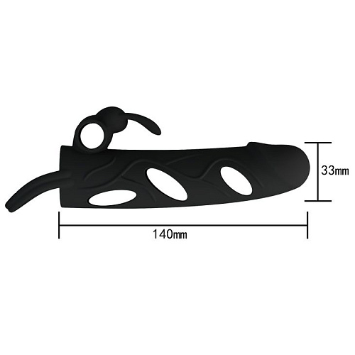 Чёрная насадка с клиторальным вибростимулятором и закрытой головкой Baile BI-026216-0801 (14 см)