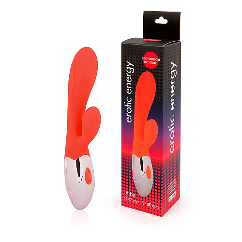 Красный вибромассажёр с отростком с 10 режимами вибрации Bior toys EE-10263-3