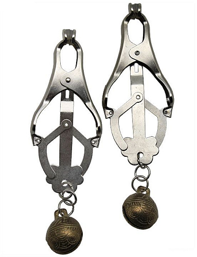 Серебристые зажимы для сосков со звенящими шариками Eroticon P3236M