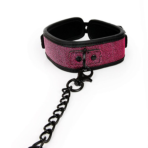 Розово-чёрный ошейник с поводком Erokay EK-3303