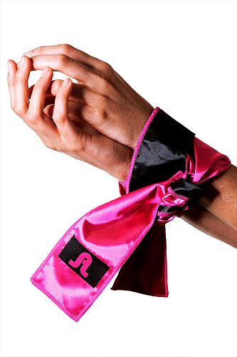 Чёрно-розовая атласная повязка на глаза Adrien Lastic Satin Sash 33519