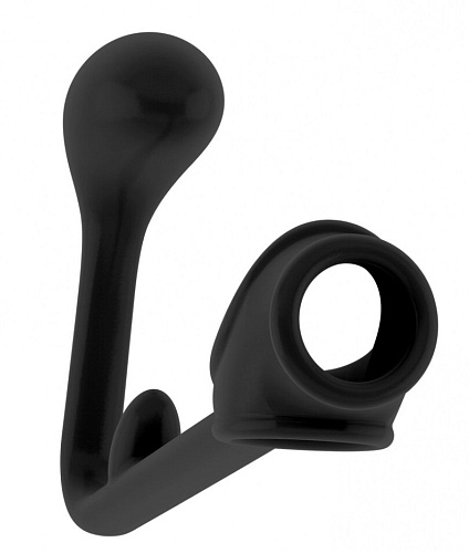 Чёрная анальная пробка с эрекционным кольцом Shots Media BV SONO №3  SON003BLK