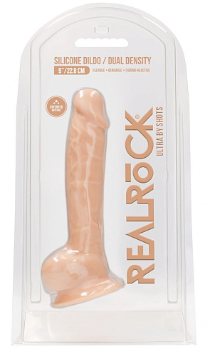 Телесный фаллоимитатор Shots Media BV Silicone Dildo With Balls REA077FLE (22,8 см)