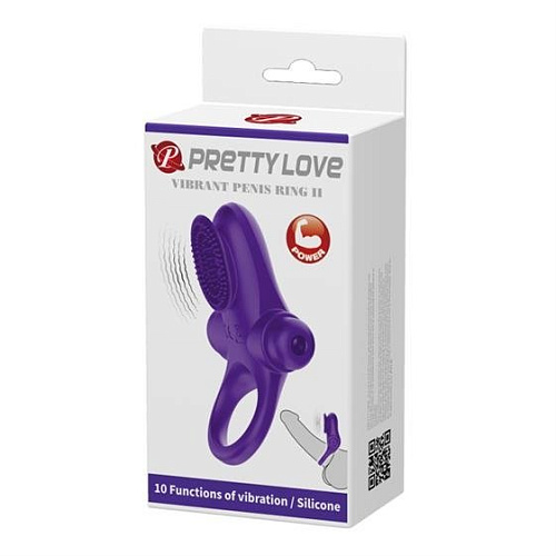 Фиолетовое эрекционное виброкольцо в клиторальной щеточкой Baile Vibrant Penis Ring II BI-210205-1