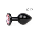 Коническая чёрная анальная втулка с розовым кристаллом Anal Jewelry Plug BKS-02 (7 см)
