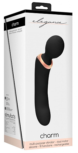 Черный двусторонний вибратор Shots Media BV Charm ELE014BLK (18 см)