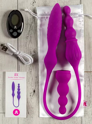 Двухсторонний гибкий вибромассажёр с дистанционным управлением лилового цвета Adrien Lastic 2X+LRS 108735