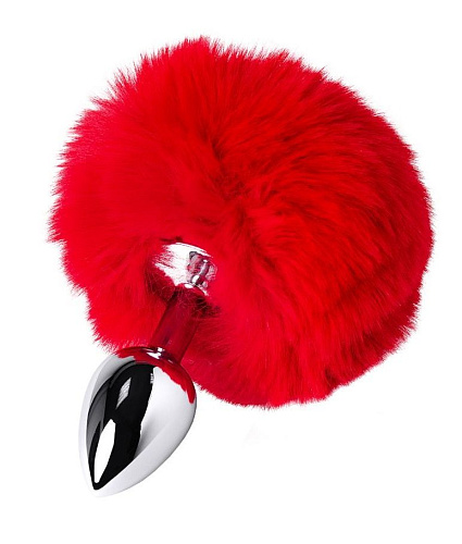 Серебристая анальная втулка с красным хвостиком ToyFa Metal 712025-9