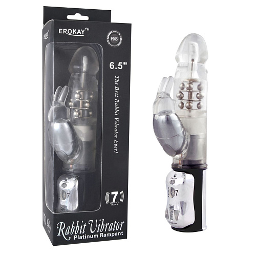 Прозрачный вибратор с ротацией Erokay Classicle Rabbit Silver EK-1504-Sv (24 см)
