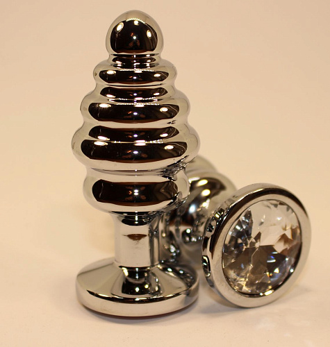 Серебристая рифленая пробка с прозрачным кристаллом 4sexdreaM 47144-5 (9 см)