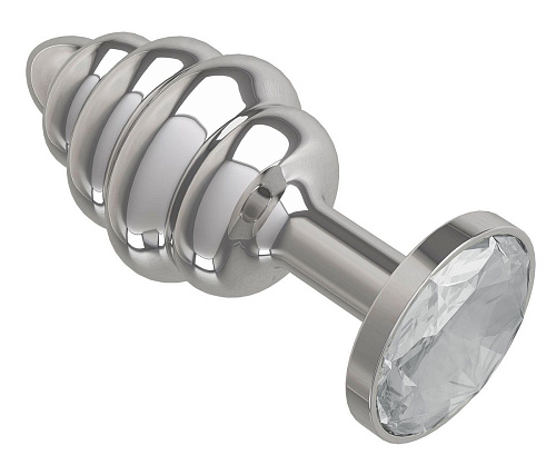 Серебристая пробка с рёбрышками и прозрачным кристаллом Сумерки богов 515-01 white-DD (7 см)