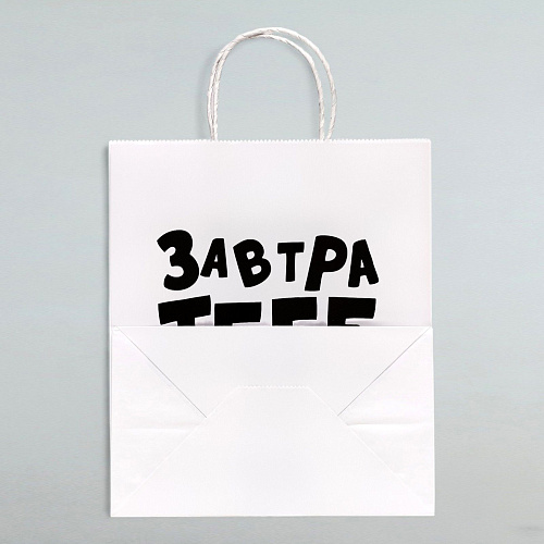 Белый подарочный пакет Сима-Ленд «Завтра тебе будет стыдно» 4836674 (30×24×14 см)