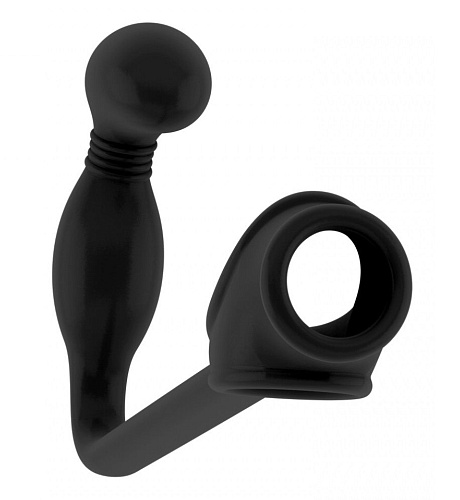 Чёрная анальная пробка с эрекционным кольцом Shots Media BV SONO №2 SON002BLK