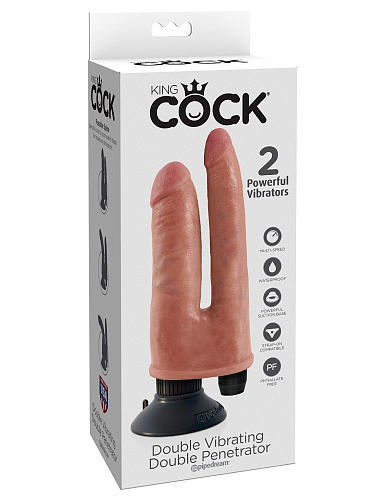 Двойной вибратор со съемной присоской телесного цвета Pipedream Double Vibrating Double Penetrator PD5411-21 (20,3 см)