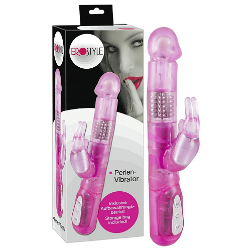 Розовый вибратор с ротацией бусин и клиторальным отростком Orion EroStyle Pearl 0579998 (23 см)