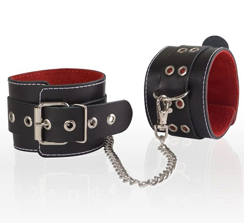 Черные кожаные оковы с красной изнанкой Sitabella 3075-1