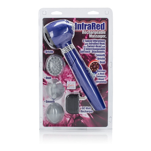 Синий вибромассажёр с 3 сменными насадками California Exotic Novelties Infrared Rechargeable Massager SE-0033-12-2