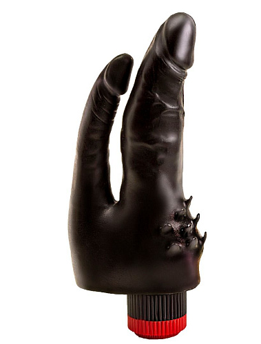 Чёрный вибромассажёр с двумя стволами и шипиками LOVETOY (А-Полимер) 414800 (17 см)