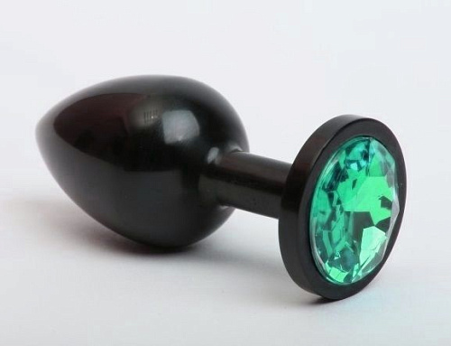 Чёрная анальная пробка с зелёным стразом 4sexdreaM 47412-6 (7,6 см)
