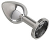 Серебристая анальная втулка с чёрным кристаллом Сумерки богов 513-09 black-DD (7 см)