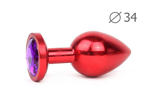 Коническая красная анальная втулка с кристаллом фиолетового цвета Anal Jewelry Plug RM-04 (8,2 см)