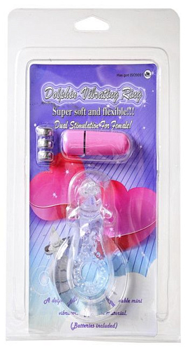 Прозрачное эрекционное кольцо с вибрацией и дельфинчиком для стимуляции клитора Sextoy 2011 00258B-4