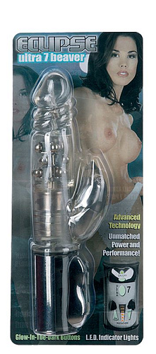 Прозрачный вибромассажёр с вращающимися шариками и клиторальным отростком Seven Creations 2K420CL-7-BCDSC (22 см)