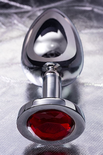 Большая серебристая анальная втулка с красным кристаллом ToyFa 712008 (8,5 см)