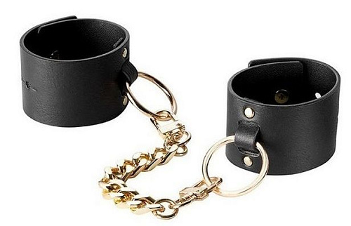 Чёрные наручники на цепочке Bijoux Indiscrets Wide Cuffs 0246
