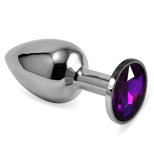 Серебристая анальная пробка с фиолетовым кристаллом Vandersex 169-LF (9 см)