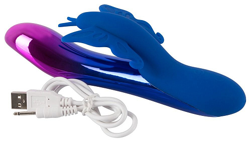 Вибростимулятор с синей клиторальной бабочкой и фиолетовой подсветкой Orion Sparkling Butterfly 05942100000 (19,4 см)