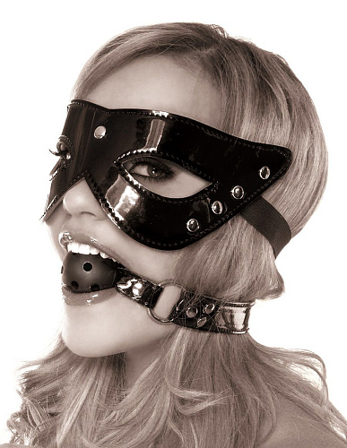Чёрный лаковый комплект Pipedream MASQUERADE MASK BALL GAG PD4447-23