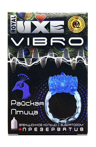 Эрекционное виброкольцо синего цвета Luxe VIBRO «Райская птица»