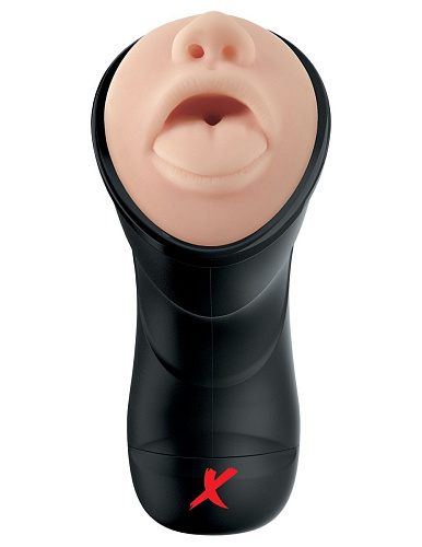 Чёрно-телесный мастурбатор-ротик Pipedream Deep Throat Vibrating Stroker RD507