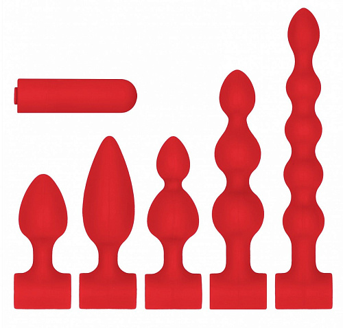 Красный анальный вибронабор Shots Media BV USB-Rechargeable Anal Set OU444RED