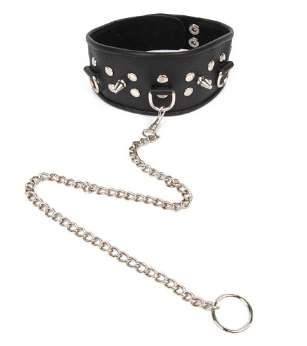 Чёрный ошейник с шипами и металлическим поводком-цепочкой Bior toys NTB-80358