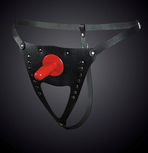 Чёрные кожаные универсальные трусики со штырьком для насадок и вырезом Sitabella 3150-1