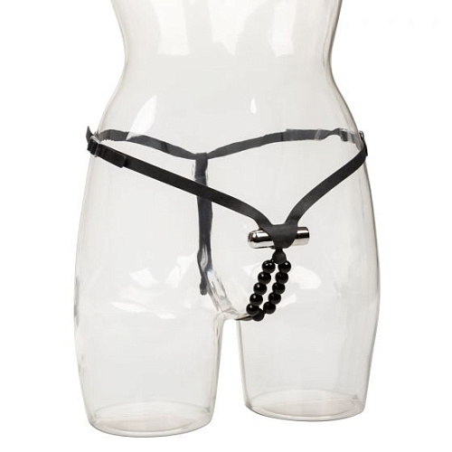 Чёрные стимулирующие трусики с вибрацией California Exotic Novelties Lovers Thong with Pleasure Beads SE-0060-60-3