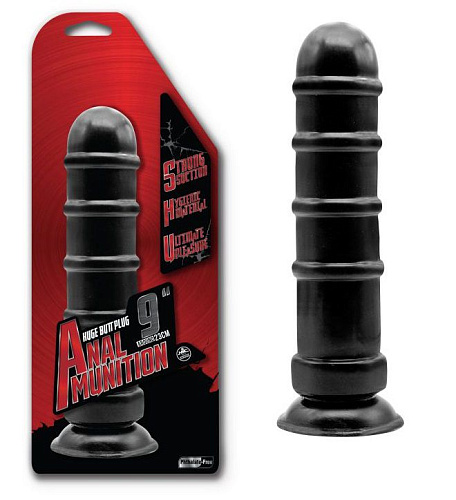 Чёрная большая анальная втулка с рёбрышками NMC F06H006A00-010 (22,8 см)