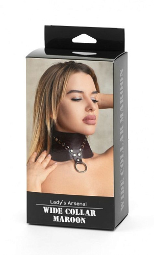 Бордовый широкий ошейник с заклепками БДСМ арсенал Ladys Arsenal 67010ars