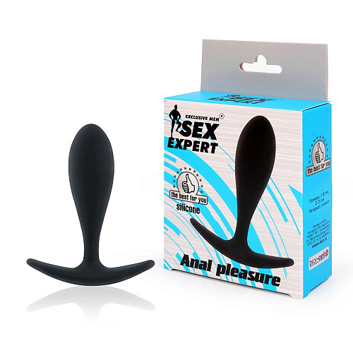 Чёрная гладкая анальная пробка с ограничительным основанием Bior toys SEM-55194 (9 см)