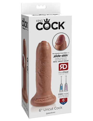 Кофейный необрезанный фаллоимитатор на присоске Pipedream 6 Uncut Cock PD5560-22 (16,5 см)