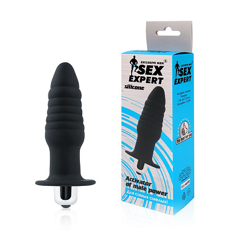 Чёрная ребристая вибровтулка с ограничителем Bior toys SEM-55189 (9 см)