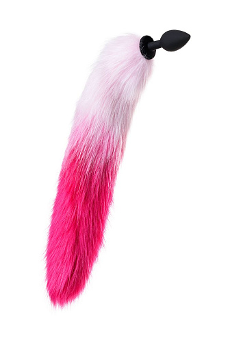 Чёрная анальная втулка с бело-розовым хвостиком POPO Pleasure 731445 (размер S)